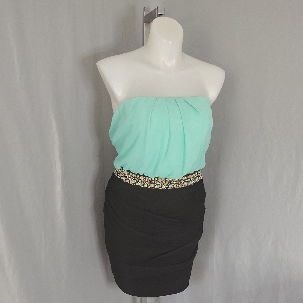 Deb Multicolored Strapless Ruched Cocktail Dress